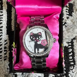 Betsey Johnson Cat Watch Silver Bracelet BJ100190-01